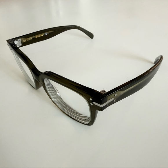 Celine Translucent Olive Green Grey Acetate Luca Unisex Large Square Eyeglasses - Picture 6 of 8